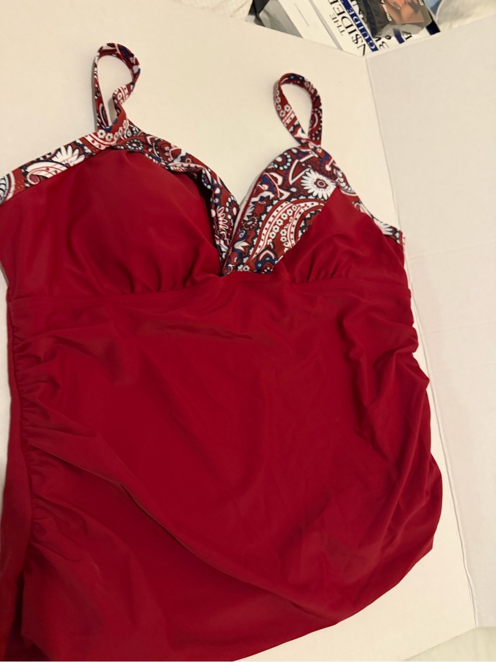 Women’s Red Paisley Trim Tank Top